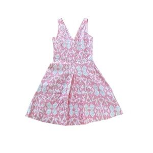 GAP 100% Linen Sleeveless A-Line V-neck Dress Pink / White Size 4 NWT